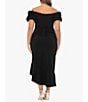 Color:Black - Image 2 - Plus Size Ruffle Short Sleeve Off-The-Shoulder Ruched Sheath Dress
