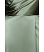 Xscape Plus Size Satin Collared Long Sleeve Faux Wrap Gown, Color:Olive - Image 5