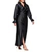Xscape Plus Size Satin Long Sleeve Faux Wrap Gown, Color:Black - Image 3