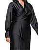 Xscape Plus Size Satin Long Sleeve Faux Wrap Gown, Color:Black - Image 5
