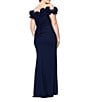 Xscape Plus Size Scuba Crepe Ruffle Off The Shoulder Neck Ruched Gown, Color:Navy - Image 2