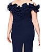 Xscape Plus Size Scuba Crepe Ruffle Off The Shoulder Neck Ruched Gown, Color:Navy - Image 4