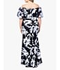 Color:Black/White - Image 2 - Plus Size Scuba Crepe Short Sleeve Off-The-Shoulder Floral Gown