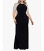 Color:Black Nude - Image 1 - Plus Size Short Sleeve Crew Neck Beaded Gown