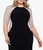 Color:Black Nude - Image 3 - Plus Size Short Sleeve Crew Neck Beaded Gown