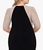 Color:Black Nude - Image 4 - Plus Size Short Sleeve Crew Neck Beaded Gown