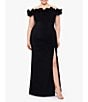 Color:Black - Image 1 - Plus Size Sleeveless Ruffled Off-the-Shoulder Sheath Gown