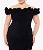 Color:Black - Image 3 - Plus Size Sleeveless Ruffled Off-the-Shoulder Sheath Gown