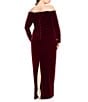 Xscape Plus Size Split V-Neck Long Sleeve Pleated Front Gathered Back Gown, Color:Burgundy - Image 2