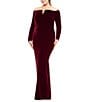 Xscape Plus Size Split V-Neck Long Sleeve Pleated Front Gathered Back Gown, Color:Burgundy - Image 3