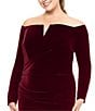 Xscape Plus Size Split V-Neck Long Sleeve Pleated Front Gathered Back Gown, Color:Burgundy - Image 4