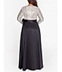 Color:Black/Silver - Image 2 - Plus Size Surplice V-Neck Long Sleeve Sequin Bodice A-Line Gown