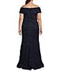 Color:Navy - Image 2 - Plus Size Sweetheart Off-the-Shoulder Embroidered Lace Gown