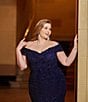 Color:Navy - Image 4 - Plus Size Sweetheart Off-the-Shoulder Embroidered Lace Gown