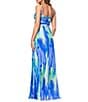 Xscape Abstract Print Pleated Chiffon Halter Neckline Sleeveless Maxi Dress, Color:Lime/Blue - Image 2