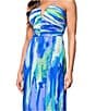 Xscape Abstract Print Pleated Chiffon Halter Neckline Sleeveless Maxi Dress, Color:Lime/Blue - Image 4