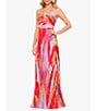 Color:Fuchsia/Multi - Image 3 - Printed Pleated Chiffon Halter Neckline Sleeveless Maxi Dress