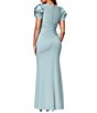 Xscape Rosette Short Sleeve Ruched Back Sheath Gown - Image 2