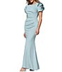 Xscape Rosette Short Sleeve Ruched Back Sheath Gown - Image 3