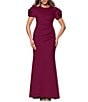 Xscape Rosette Short Sleeve Ruched Back Sheath Gown - Image 1