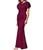 Xscape Rosette Short Sleeve Ruched Back Sheath Gown - Image 3