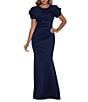 Xscape Rosette Short Sleeve Ruched Back Sheath Gown, Color:Midnight - Image 1