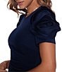 Xscape Rosette Short Sleeve Ruched Back Sheath Gown, Color:Midnight - Image 3
