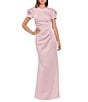Xscape Rosette Short Sleeve Ruched Back Sheath Gown, Color:Blush - Image 1
