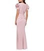 Xscape Rosette Short Sleeve Ruched Back Sheath Gown, Color:Blush - Image 2