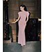 Xscape Rosette Short Sleeve Ruched Back Sheath Gown - Image 6