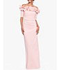 Color:Blush - Image 1 - Ruffle Off-the-Shoulder Short Elbow Sleeve Column Back Slit Ruched Crepe Gown