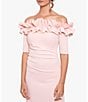 Color:Blush - Image 3 - Ruffle Off-the-Shoulder Short Elbow Sleeve Column Back Slit Ruched Crepe Gown