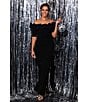 Xscape Ruffled Off-the-Shoulder Short Sleeve Crepe Sheath Gown, Color:Black - Image 12