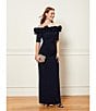 Xscape Ruffled Off-the-Shoulder Short Sleeve Crepe Sheath Gown, Color:Navy - Image 6