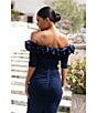Xscape Ruffled Off-the-Shoulder Short Sleeve Crepe Sheath Gown, Color:Navy - Image 10