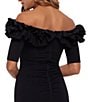 Xscape Ruffled Off-the-Shoulder Short Sleeve Crepe Sheath Gown, Color:Black - Image 4