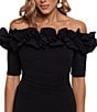 Xscape Ruffled Off-the-Shoulder Short Sleeve Crepe Sheath Gown, Color:Black - Image 5