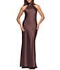 Xscape Satin Halter Bow Tie Back Sleeveless Sheath Gown - Image 1