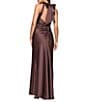 Xscape Satin Halter Bow Tie Back Sleeveless Sheath Gown - Image 2