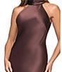 Xscape Satin Halter Bow Tie Back Sleeveless Sheath Gown - Image 4