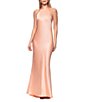 Xscape Satin Halter Bow Tie Back Sleeveless Sheath Gown - Image 1