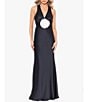 Color:Black/White - Image 1 - Satin Halter Neck Rosette Sleeveless Open Back Mermaid Gown