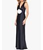 Color:Black/White - Image 3 - Satin Halter Neck Rosette Sleeveless Open Back Mermaid Gown