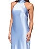 Xscape Satin Halter Neck Sleeveless Sheath Gown, Color:Light Blue - Image 3