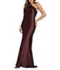 Xscape Satin Lace Combo Halter Strap Sleeveless Long Sheath Dress - Image 3