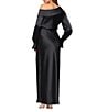 Xscape Satin One Shoulder Long Sleeve Front Ruffle Dress, Color:Black - Image 2