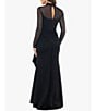 Xscape Scuba Crepe Mock Neck Illusion Sleeve Ruffle Front Gown, Color:Black - Image 2
