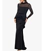 Xscape Scuba Crepe Mock Neck Illusion Sleeve Ruffle Front Gown, Color:Black - Image 3