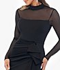 Xscape Scuba Crepe Mock Neck Illusion Sleeve Ruffle Front Gown, Color:Black - Image 4