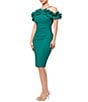 Xscape Scuba Crepe Off The Shoulder Halter Neck Ruffle Trim Pleated Dress - Image 3